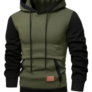 Men's Label Patched Color Blocking Hooded Sweatshirt